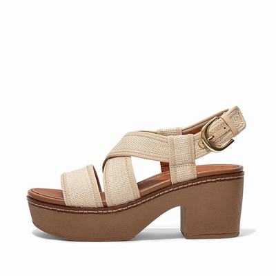 Beige Brown Women's Fitflop PILAR Woven Back-Strap Platform Sandals | IL1938560