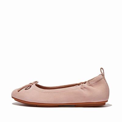 Beige Women's Fitflop ALLEGRO Bow Suede Ballet Flats | WS2180347