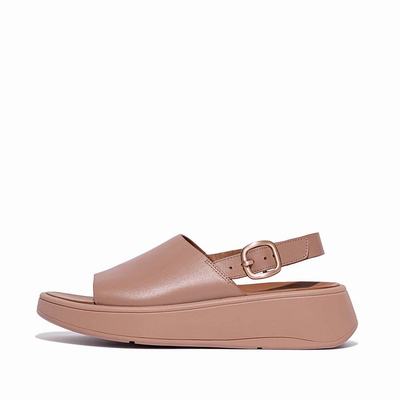 Beige Women's Fitflop F-MODE Leather Flatform Back-Strap Sandals | MF3987154