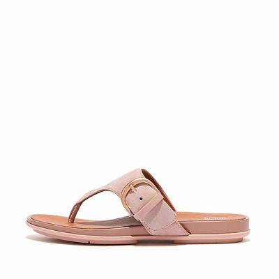 Beige Women's Fitflop GRACIE Buckle Suede Toe-Post Sandals | ZO4689215