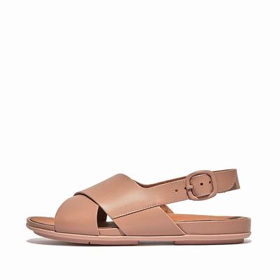 Beige Women's Fitflop GRACIE Leather Crisscross Sandals | FQ7503986