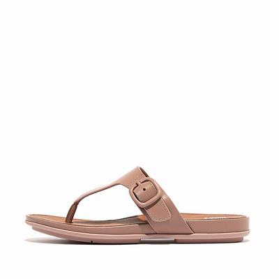 Beige Women's Fitflop GRACIE Matt-Buckle Leather Toe-Post Sandals | OG4681079