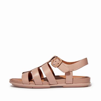 Beige Women's Fitflop GRACIE Matt-Buckle Leather Fisherman Sandals | VC9305628