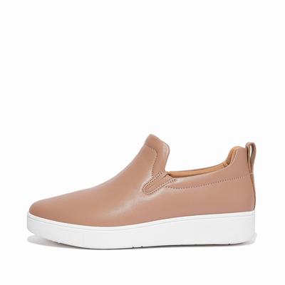 Beige Women's Fitflop RALLY Leather Skate Sneakers | BD7530864