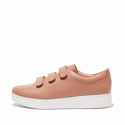 Beige Women's Fitflop RALLY Leather Strap Sneakers | YR3016729