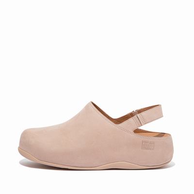 Beige Women's Fitflop SHUV Nubuck Back-Strap Clogs | MZ1283479