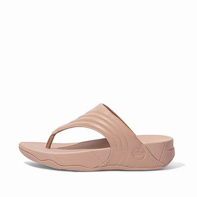 Beige Women's Fitflop WALKSTAR Leather Toe-Post Sandals | SE1953728