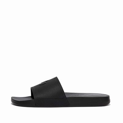 Black Men's Fitflop IQUSHION Pool Slides | CA2395860