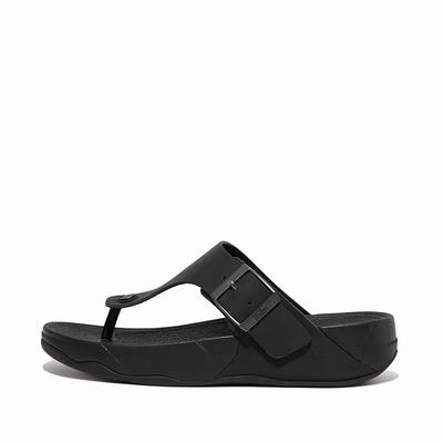 Black Men's Fitflop TRAKK II Buckle Nubuck Toe-Posts Sandals | EQ4976183