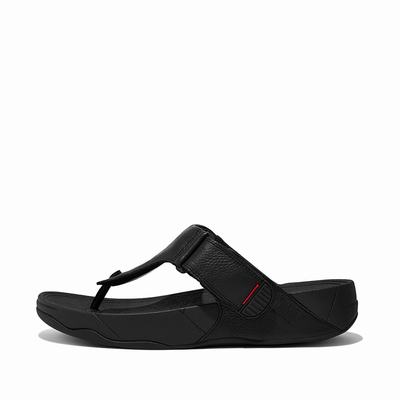 Black Men's Fitflop TRAKK II Leather Toe-Post Sandals | BE3650218