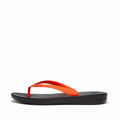 Black/Orange Men's Fitflop IQUSHION Ergonomic Flip Flops | PB9014378