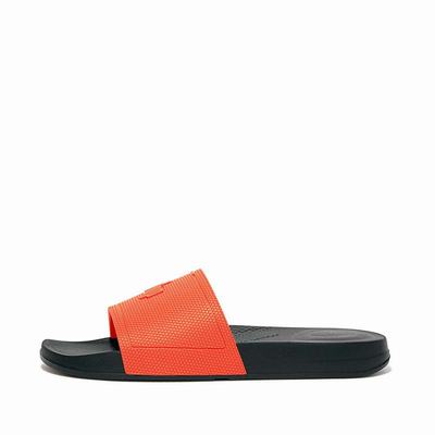 Black/Orange Men's Fitflop IQUSHION Pool Slides | BU9031456