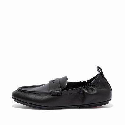 Black Women's Fitflop ALLEGRO Leather Penny Loafers | JD7283659