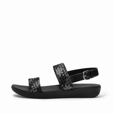 Black Women's Fitflop BARRA Silky Weave Back-Strap Sandals | JX8735102