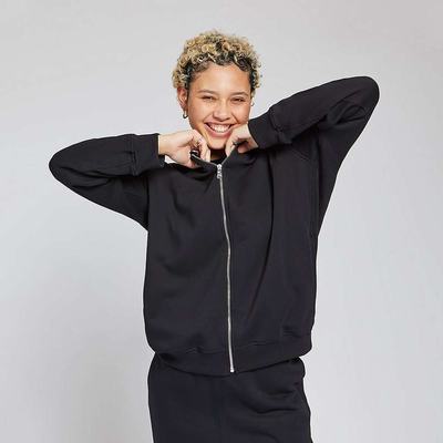 Black Women's Fitflop BASIC THREADS Full Zip Hoodie | DM5134786