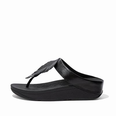 Black Women's Fitflop FINO Feather Metallic Toe-Post Sandals | IC2538761