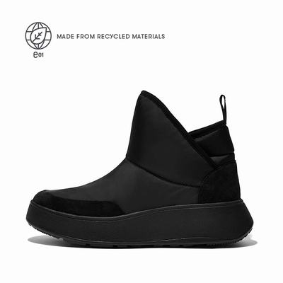 Black Women's Fitflop F-MODE E01 Biofleece-Lined Flatform Bootie Sneakers | RI8561239