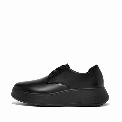 Black Women's Fitflop F-MODE Leather Flatform Lace-Up Derbies Sneakers | CW3875104