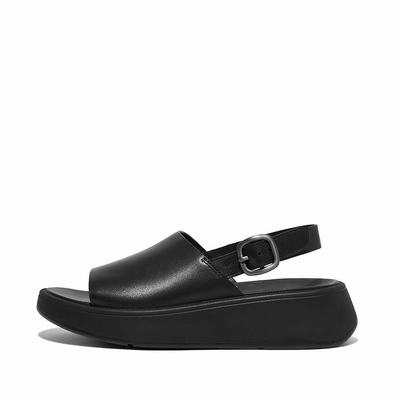 Black Women's Fitflop F-MODE Leather Flatform Back-Strap Sandals | YA5286471