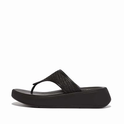 Black Women's Fitflop F-MODE Woven Flatform Toe-Post Sandals | FV4982076