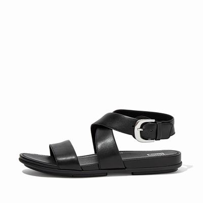 Black Women's Fitflop GRACIE Buckle Leather Ankle-Strap Sandals | IT5241638