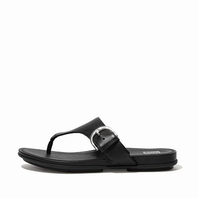 Black Women's Fitflop GRACIE Buckle Leather Toe-Post Sandals | RI8023514