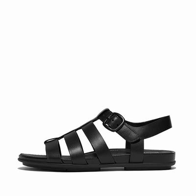 Black Women's Fitflop GRACIE Matt-Buckle Leather Fisherman Sandals | AL2394167