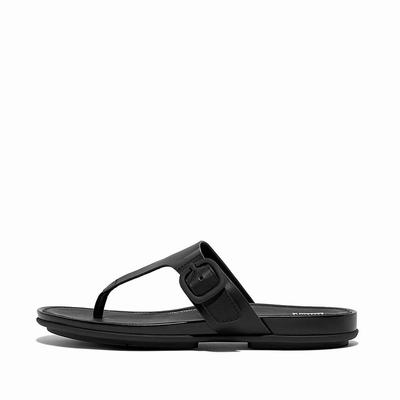 Black Women's Fitflop GRACIE Matt-Buckle Leather Toe-Post Sandals | PF5403261