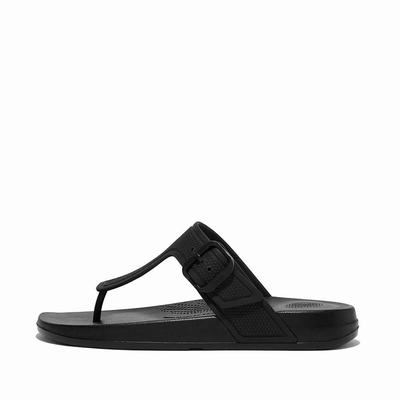 Black Women's Fitflop IQUSHION Adjustable Buckle Flip Flops | BG4067198