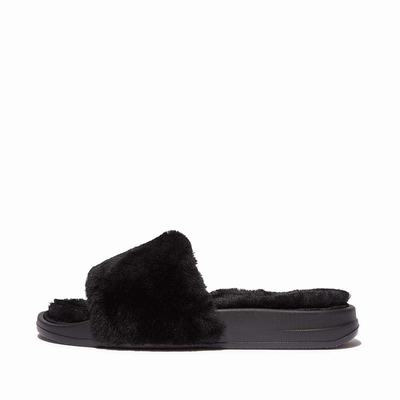 Black Women's Fitflop IQUSHION Shearling Slippers | MJ6357204