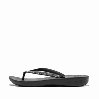 Black Women's Fitflop IQUSHION Sparkle Ergonomic Flip Flops | XO3924187