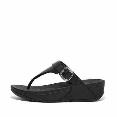 Black Women's Fitflop LULU Adjustable Leather Toe-Posts Sandals | IT6879254