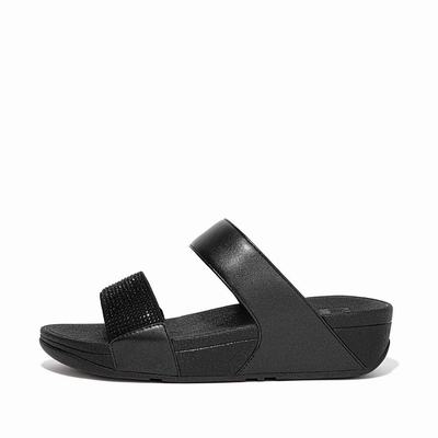 Black Women's Fitflop LULU Crystal Slides Sandals | XH2061873