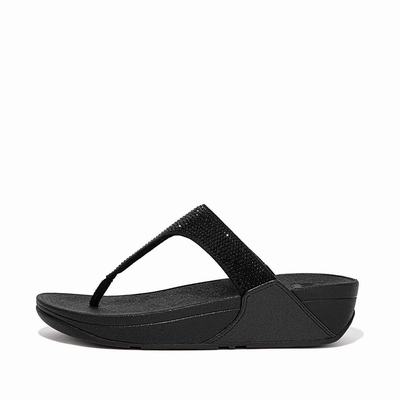 Black Women's Fitflop LULU Crystal Toe-Post Sandals | NW8974350