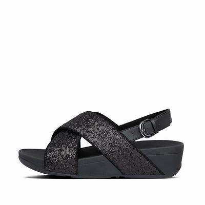 Black Women's Fitflop LULU Glitter Back-Strap Sandals | AV0486192