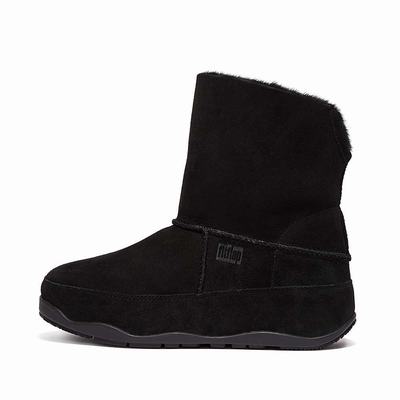 Black Women's Fitflop Original MUKLUK SHORTY Double-Faced Shearling Ankle Boots | BS0276543