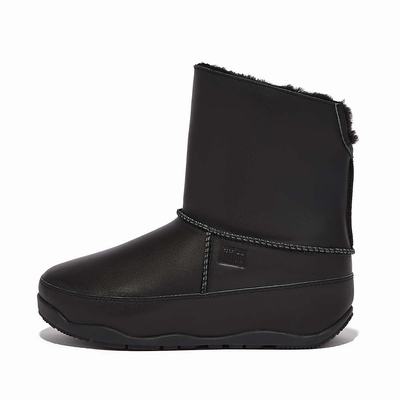 Black Women's Fitflop Original MUKLUK SHORTY Shearling-Lined Leather Ankle Boots | RT2596781