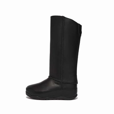 Black Women's Fitflop Original MUKLUK Shearling-Lined Leather Calf Boots Boots | HM0321985