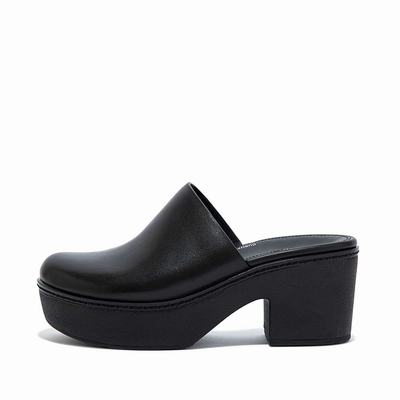 Black Women's Fitflop PILAR Leather Platforms Mules | BX5280436