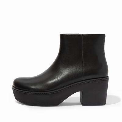 Black Women's Fitflop PILAR Leather Platform Ankle Boots | KT2945678