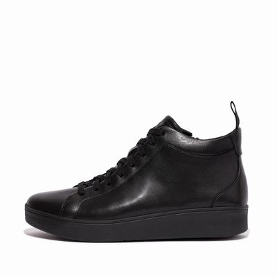 Black Women's Fitflop RALLY Leather High-Top Sneakers | JZ2315689