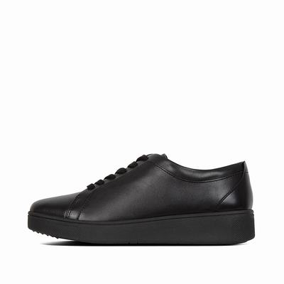 Black Women's Fitflop RALLY Leather Sneakers | BC7610542