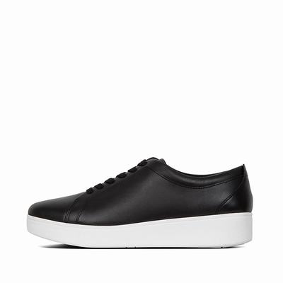 Black Women's Fitflop RALLY Leather Sneakers | EB2613045