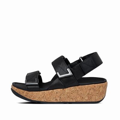 Black Women's Fitflop REMI Adjustable Leather Sandals | EB0154783