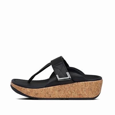 Black Women's Fitflop REMI Adjustable Leather Sandals | ZX1492830