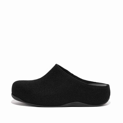 Black Women's Fitflop SHUV Cushy Felt Clog Slippers | YN2576409