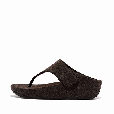 Black Women's Fitflop SHUV E01 Adjustable Felt Toe-Post Sandals | JH6834721