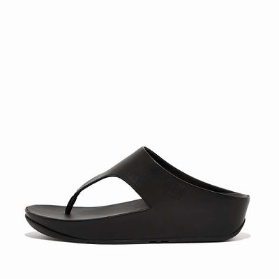 Black Women's Fitflop SHUV Leather Toe-Post Sandals | NO8365421