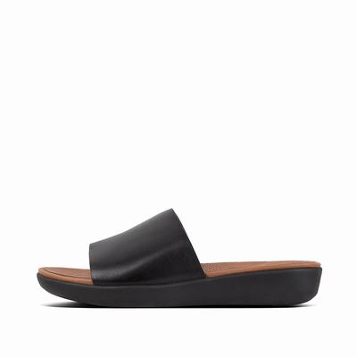 Black Women's Fitflop SOLA Leather Slides Sandals | JK0461289