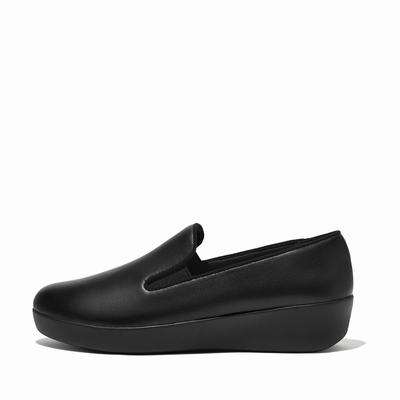 Black Women's Fitflop SUPERSKATE Leather Loafers | XG1476209